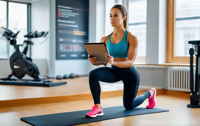 스포츠재활사의 세부 직무 소개 - **Prompt:** A detailed, brightly lit indoor scene in a modern sports rehabilitation clinic. A female...