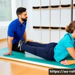 스포츠재활사 해외 자격증 비교 - A professional sports rehabilitation specialist conducting a functional assessment on a young adult ...