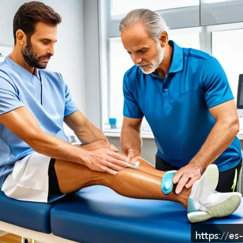 스포츠재활사 근무 환경 장단점 - A dynamic sports rehabilitation clinic scene in Spain, featuring a professional physiotherapist work...