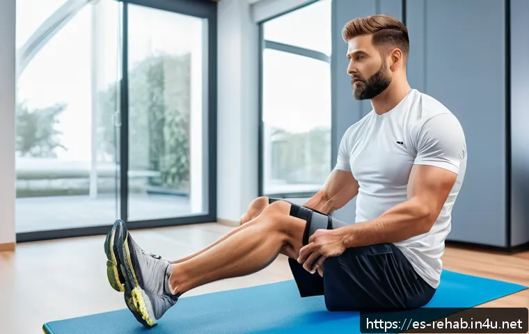 스포츠재활사 연봉 비교 국내 vs 해외 - A professional sports physiotherapist treating a middle-aged male athlete with a knee injury in a mo...